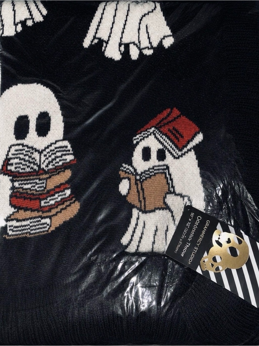 NWT Viral Halloween Ghost & Books Reversible Throw Blanket 
Size 50x70 - Picture 3 of 5
